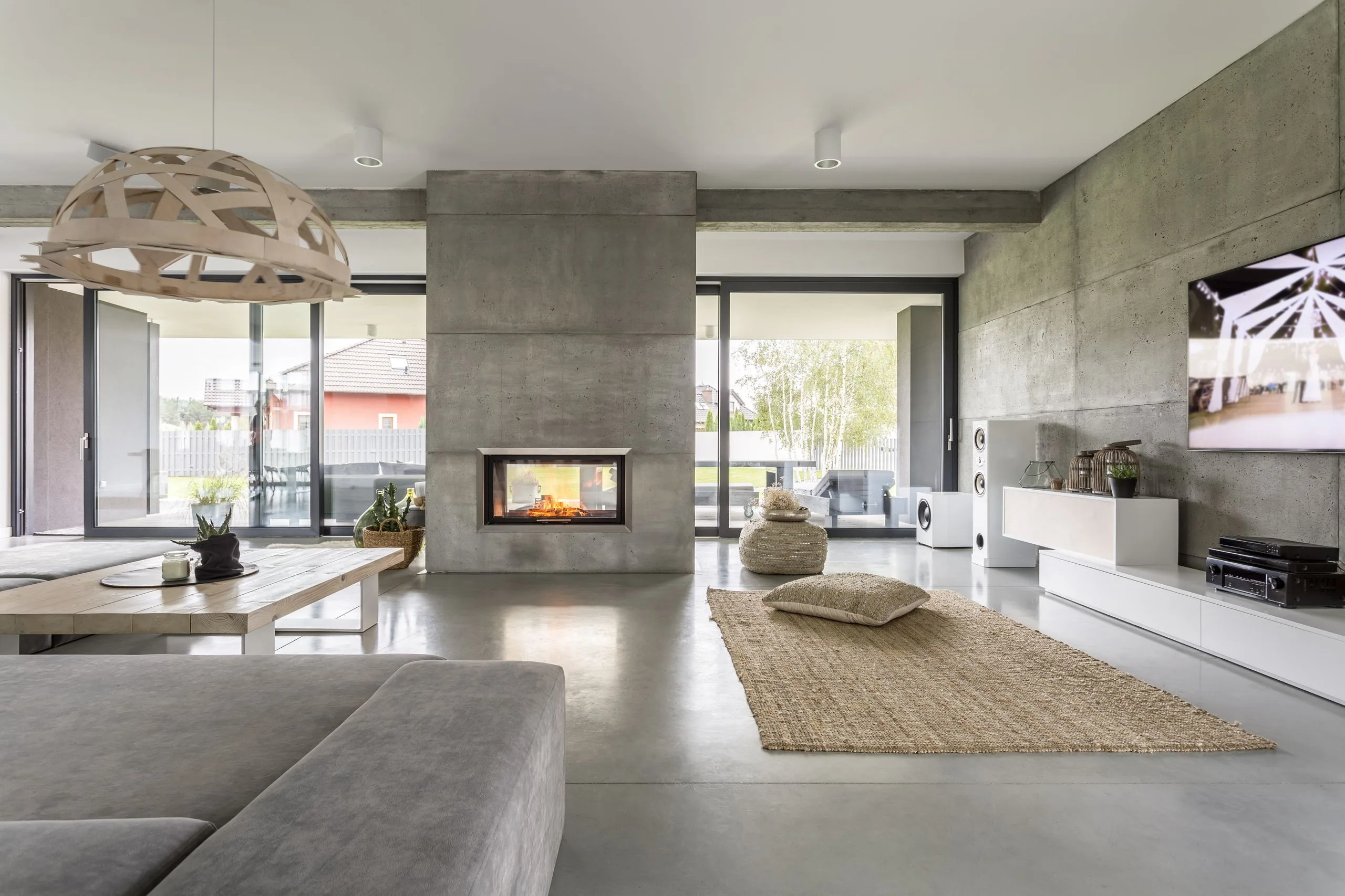 Modern home with fireplace